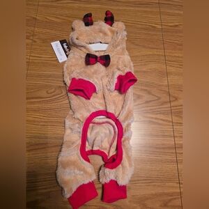 Cozy Tan and Red Reindeer Dog Outfit